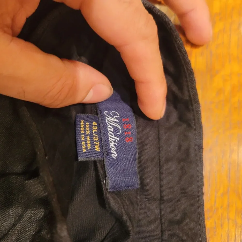 Brooks Brothers 1818 Madison 100% Wool Dress Pants Black Pleated Cuffed 43x37